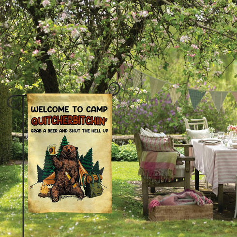 Welcome To Camp Quitcherbitchin Flag, 12x18 Double Sided Garden Flag, Outdoor Decorations for Campsite