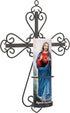 Stonebriar Decorative Scrolled Metal Cross Wall Sconce with Jesus LED Candle, Religious Gift Ideas for Friends