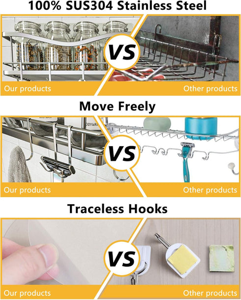 KINCMAX Stainless Steel Heavy Duty S Hooks for Hanging on Shower Caddy, Bathroom Organizers, Rustproof SUS 304 Steel