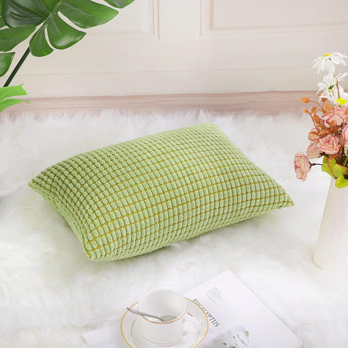 uxcell Soft Corduroy Throw Pillow Cover, Corn Striped Decorative Cushion Cover, 12" x 18", Pale Green
