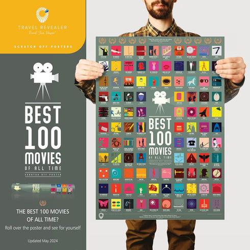 Travel Revealer 100 Movie Scratch Off Poster, 2024 IMDb Top 100 Movies, 17"x24" Bucket List Poster