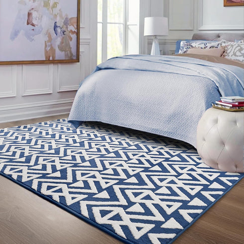 4 6 Ompaa Ultra Soft Shaggy Rugs Memory Foam Bedroom Carpet, Blue x Feet, Plush Geometric Textured Area Rugs for Living