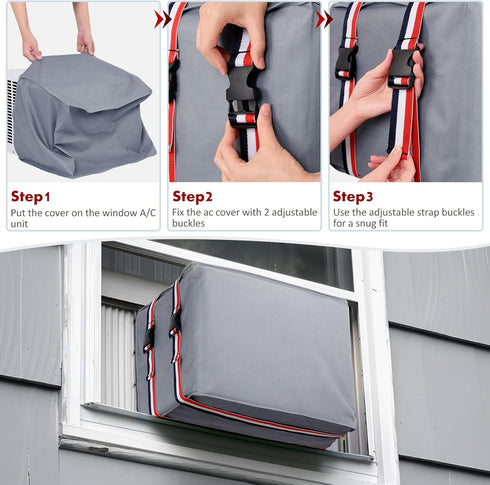 UNUN Window Air Conditioner Covers for Outside, AC Unit Covers Outdoor 25.5W x 17H x 21D Inches