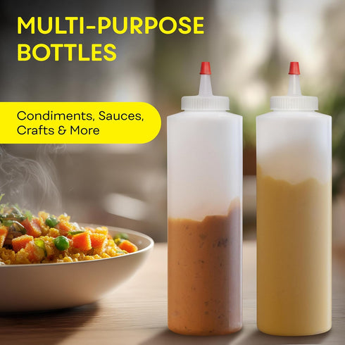 16 OZ 2 PACK, BRIGHTFROM Squeeze Bottles, Leak Proof, Wide Neck, BPA FREE Plastic, Condiment Empty Squirt Bottle