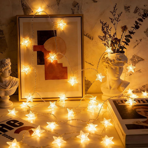 17 50 Star String Lights for Bedroom - Ft LED Fairy Christmas Lights Battery Operated, Indoor Outdoor Waterproof Star