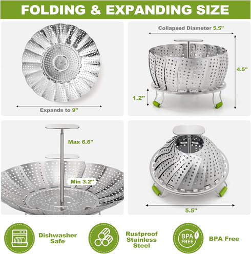 Steamer Basket, 3rd Generation Stainless Steel Vegetable Steamer with Extendable Handle for Instant Pot