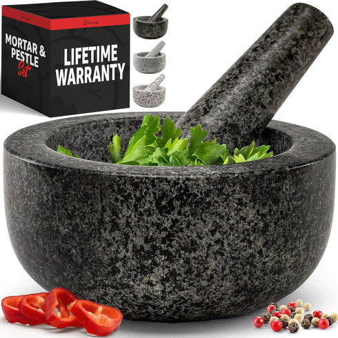 Priority Chef Heavy Duty Large 2 Cup Mortar and Pestle Set,100% Granite,