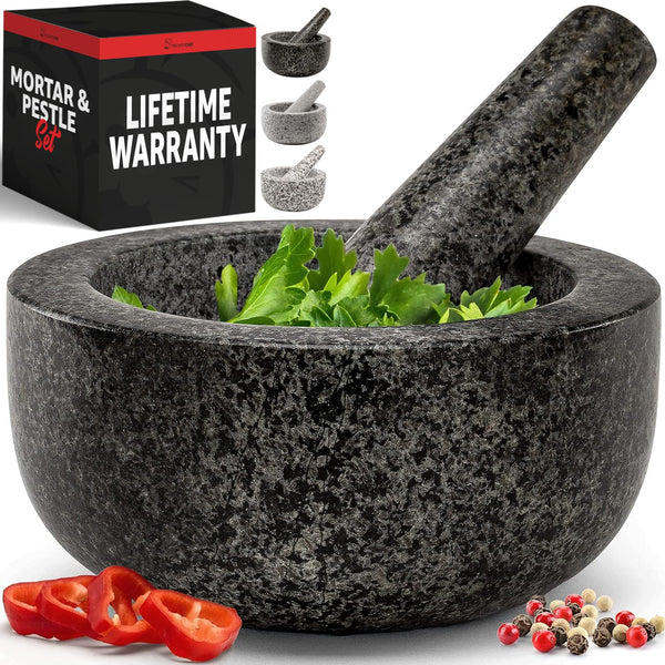 Priority Chef Heavy Duty Large 2 Cup Mortar and Pestle Set,100% Granite,
