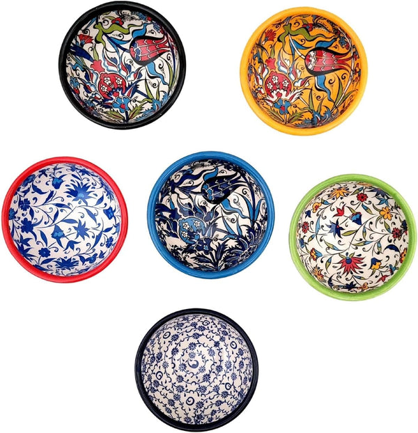 Decorative Turkish Ceramic Bowl Set of 6 - Handcrafted Multicolor Small Bowls (Multi 9)