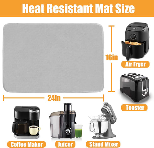 Heat Resistant Mat for Air Fryer, 16 x 24in Silicone Countertop Protector, Fireproof Appliance Slider Mat for Toaster,