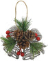 Pinecone Berry Pine Twig Christmas Ornaments, Set of 8, Glittered Snowflakes and Bells with Pine Cones and Red Berries