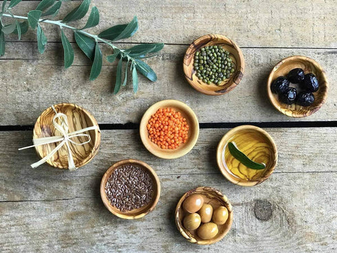 Tubibu Olive Wood Mini Bowls, Set of 6 Handmade Bowls, Handcrafted Wooden Mini Bowls