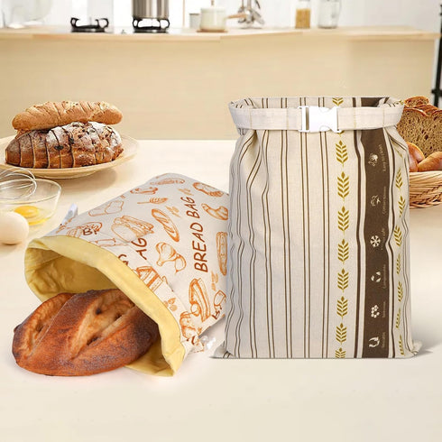 2 Pack Beeswax Bread Bags - Large Reusable Cotton Linen Food Storage Covers for Sourdough & Homemade Bread, Waxed Bags