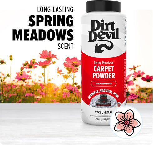 Dirt Devil 32 oz Carpet Powder, Room Refresher and Odor Eliminator, Spring Meadows Scent, Vacuum Cleaner Safe