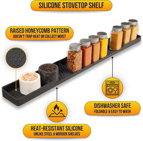30 Inch TEO Magnetic Stove Top Shelf - Silicone Over the Stove Spice Rack for Kitchen Gadgets Storage Organization