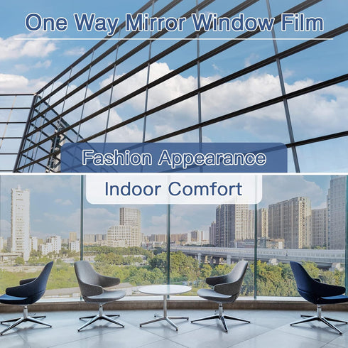 Haton Window Privacy Film: One Way Window Tint for Home, Silver, 17.5 x 78.7 Inches, No Glue Static Cling