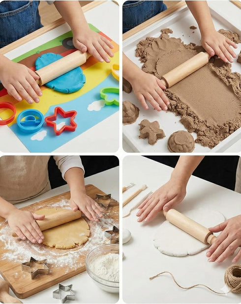 8-Inch (6-Pack) Premium Kids Mini Rolling Pins Splinter-Free, Non-Stick Hardwood for Baking, Sensory Crafts, Play-Doh