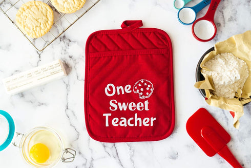 Teacher Gift for Women, Appreciation Week, Thank You Present Potholder, One Smart Cookie Oven Mitt, Set of 2 (One Sweet Teacher)