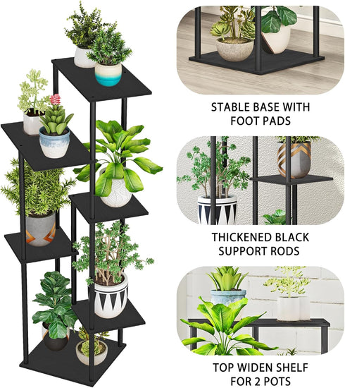 6 HAYOFAMY Tier Plant Stand Indoor, Tall Plant Shelf Metal Wood Multiple, Flower Pot Holder for Living Room Office