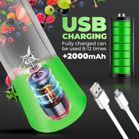 Portable Blender - Compact and USB Rechargeable Personal Travel Blenders for Smoothies, Shakes and Ice - Mini Fruit Juice Mixing Shaker Bottle - 380ml, Green by Nomadic Outpost