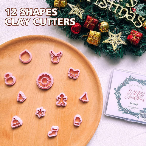 KEOKER Christmas Clay Cutters, 12 Shapes Mini Cutters for Earrings Making, Small Christmas Tree Clay Cutters