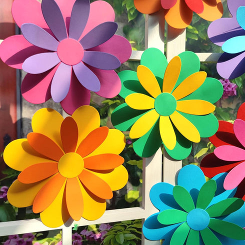 10 inch Giant 3D Rainbow Paper Flower, Pack of 7 with Stickers for Flower Wall Stickers Room Decor