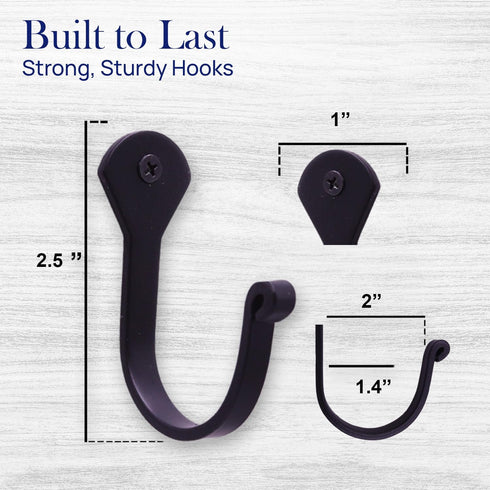 Single Prong Wrought Iron Hooks: Vintage Hand Forged Classic Hook Set, Rustic Curved Metal Fasteners, Set of 12