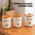 Set 3-Piece Counter 25oz White Ceramic Canister for Coffee Tea Sugar, Food Storage Jars with Wood Airtight Lids