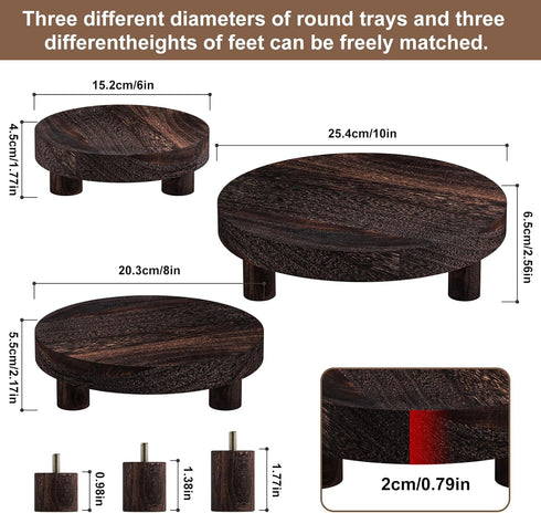 3 6/8/10" Counter Pcs Wood Plant Stand Indoor Outdoor, Round Wood Riser for Decor Wooden Stool Display Stand Flower Pot