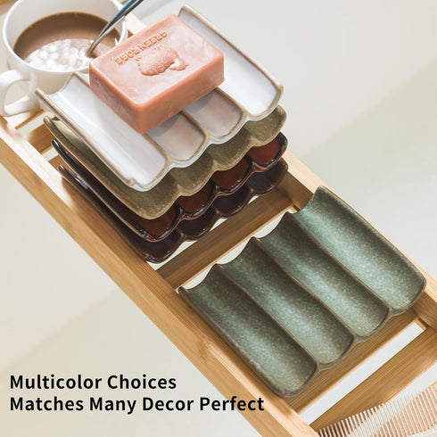 Ceramic Japanese Soap Dish, 5" x 3.9" Soap Holder for Shower, Bathroom, Kitchen, Easy Cleaning, Purple Soap Saver