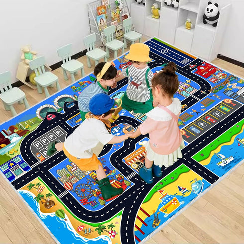 39''x59'' Kids Car Rug Play Mat Carpet for Cars Toys, Educational Road Traffic Carpet Kid Rugs for Playroom Kids Room
