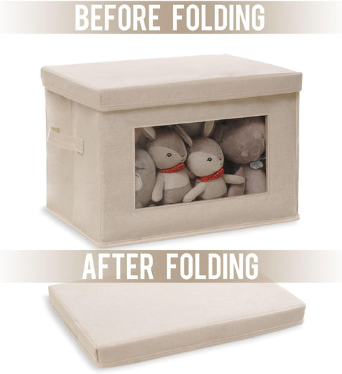 Citylife 3 Pack Storage Bins with Lids, Fabric Foldable Storage Bins with Soft Cord Handles
