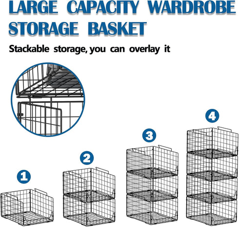 Stackable Closet Organizers and Storage Bins - 4 Pack Sturdy Metal Clothes Storage Container