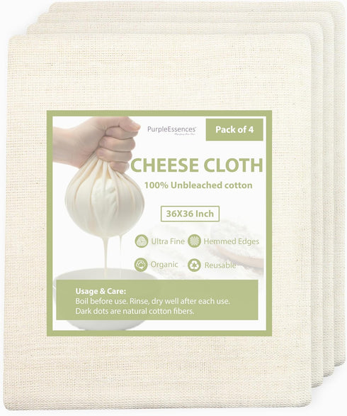 PurpleEssences Cheese Cloths for Straining 36x36 Inch - Reusable Unbleached Cotton Cheesecloth