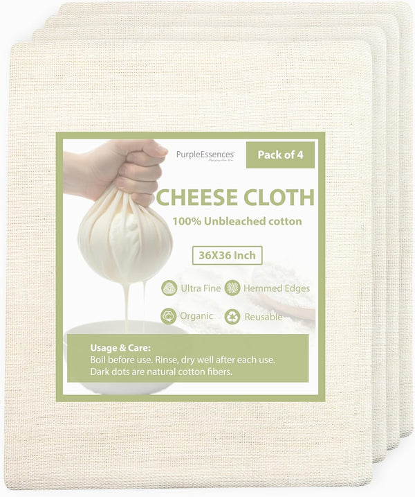 PurpleEssences Cheese Cloths for Straining 36x36 Inch - Reusable Unbleached Cotton Cheesecloth