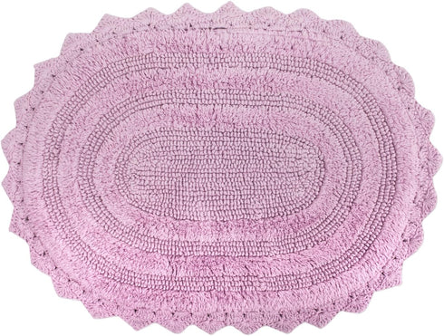 DII Crochet Collection Reversible Bath Mat, Small Oval, 17x24, Mauve