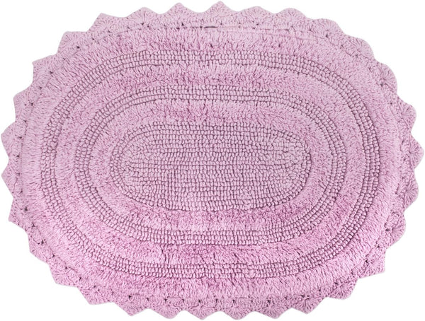 DII Crochet Collection Reversible Bath Mat, Small Oval, 17x24, Mauve