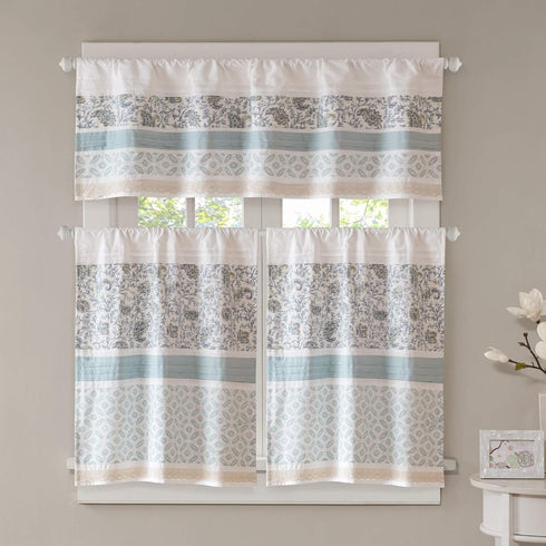 Madison Park Dawn Printed Blue Window Valance, Cotton Rod Pocket Floral Valances, 50X18", Teal