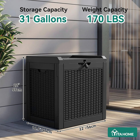 32 YITAHOME Gallon Outdoor Storage Box, Water Resistant Resin Deck Box, Indoor Outdoor Lockable Storage Container
