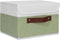 ANMINY Washable Storage Boxes with Lids, Decorative Storage Bins Basket with PU Leather Handle, Foldable Linen Fabric