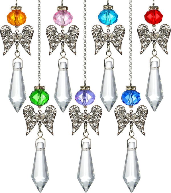 7pcs Crystal Guardian Angel Suncatcher Hanging Glass Chandelier Drops Icicle Prisms Pendants