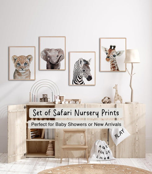 Set 4 8"x10" KIU DESIGNS Nursery Wall Art - Unframed Safari Nursery Decor - of Animal Wall Decor Gift for Baby - Safari