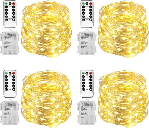 Homemory 4 Pack 20 Ft 60 LED Fairy Lights Battery Operated Christmas
