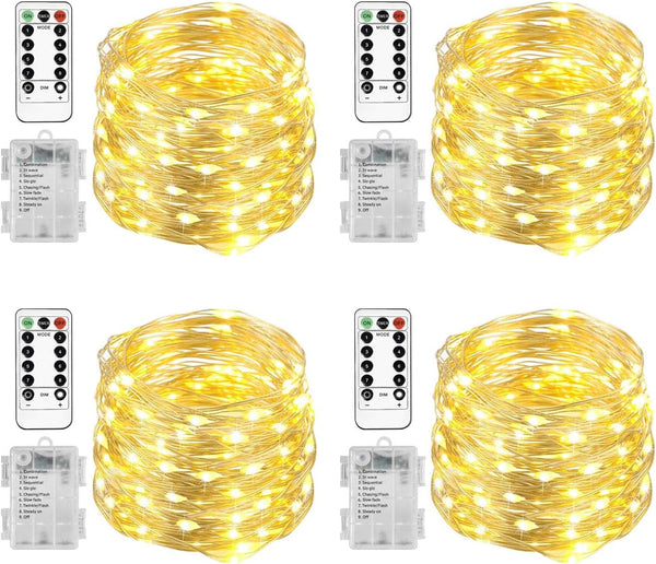 Homemory 4 Pack 20 Ft 60 LED Fairy Lights Battery Operated Christmas