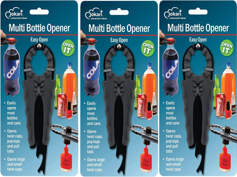 Jokari Multi Bottle Opener 3-Pack – Ergonomic Kitchen Tool for Weak Hands, Opens Soda, Beer, Nail Polish