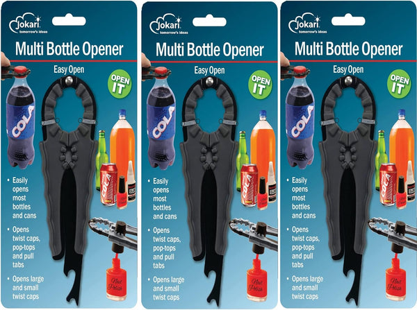 Jokari Multi Bottle Opener 3-Pack – Ergonomic Kitchen Tool for Weak Hands, Opens Soda, Beer, Nail Polish