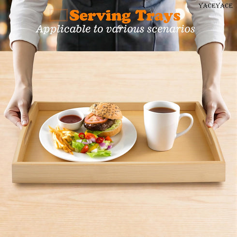 YACEYACE 13.7"x8.6"x2" Serving Tray for Ottoman, Small Bamboo Serving Tray with Handles, Trays for Ottoman, Coffe