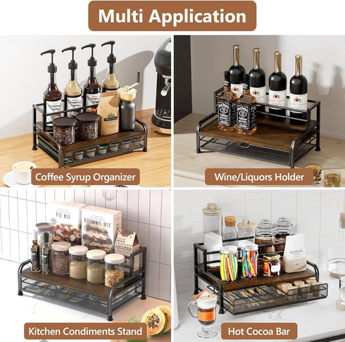 3-Tier 8 35 Countertop Coffee Syrup Rack Organizer, Bottles Syrup Rack with K Cup Storage Basket for Coffee Bar, Bottle