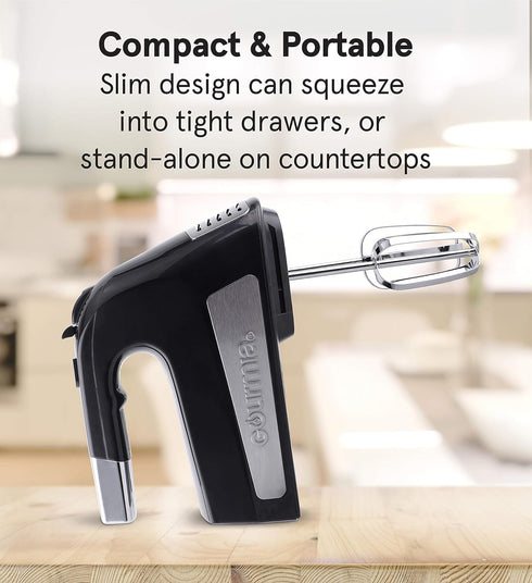 Gourmia GHM2530 Electric Hand Mixer with 6 Speeds + Turbo Mode - 300-Watt Motor - Integrated LED Spotlight & Beater