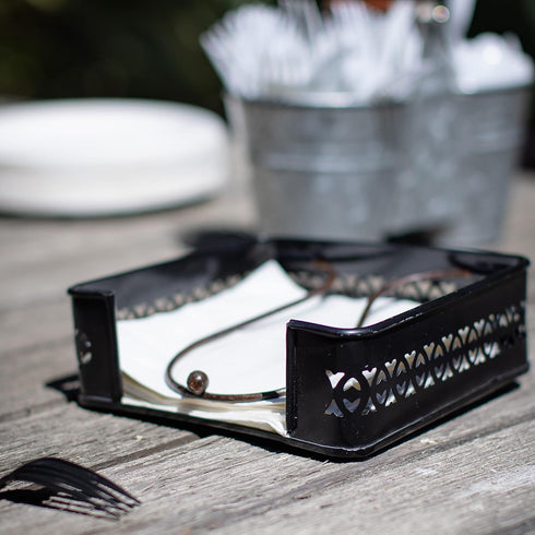 Stonebriar Industrial Black Graphite Metal Napkin Holder, Decorative Tray for Dining Table